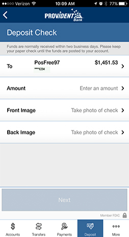 image of Mobile Banking Mobile Deposit page