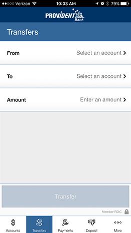 Image of Mobile Banking Mobile Transfer page